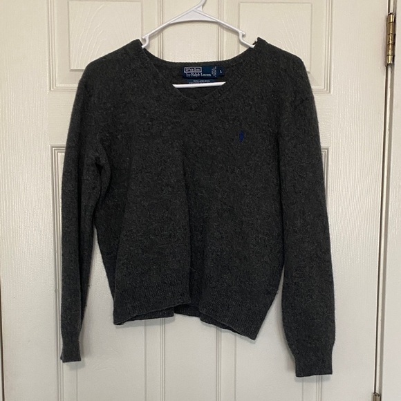 Polo Ralph Lauren Sweaters - Polo by Ralph Lauren Women's Charcoal Wool V-Neck Sweater